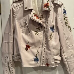 Adorable Embroidered Studded Sz Large NWOT Women's Moto Jacket